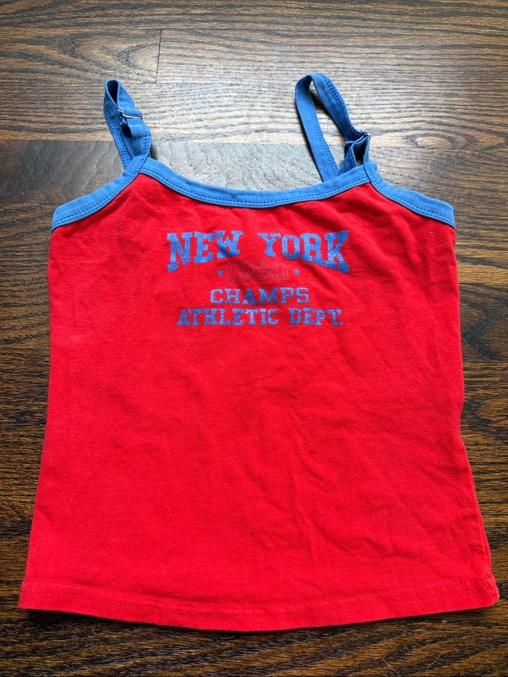Edikted Red Tank Top with Blue Trim and New York Print women’s size XS